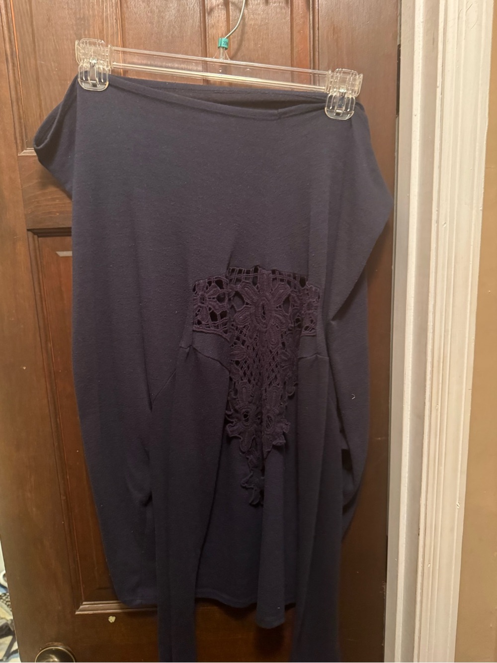 Women’s Large Shoulderless Navy Crochet Detail Long Sleeve Top